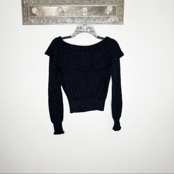 Free People Black Knit Off The Shoulder Sweater Size XS - Picture 3 of 9